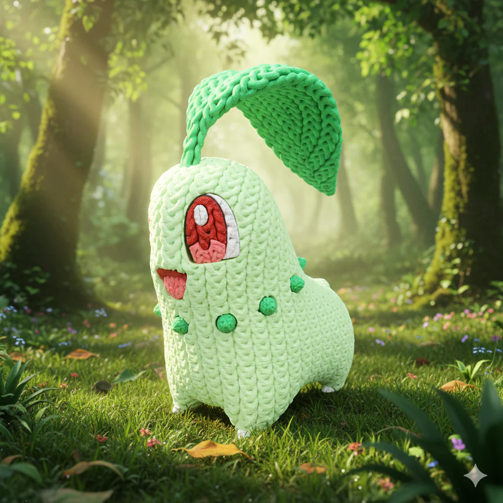 FIGURA CHIKORITA 3D ESTILO CROCHET – POKÉMON - Image 2