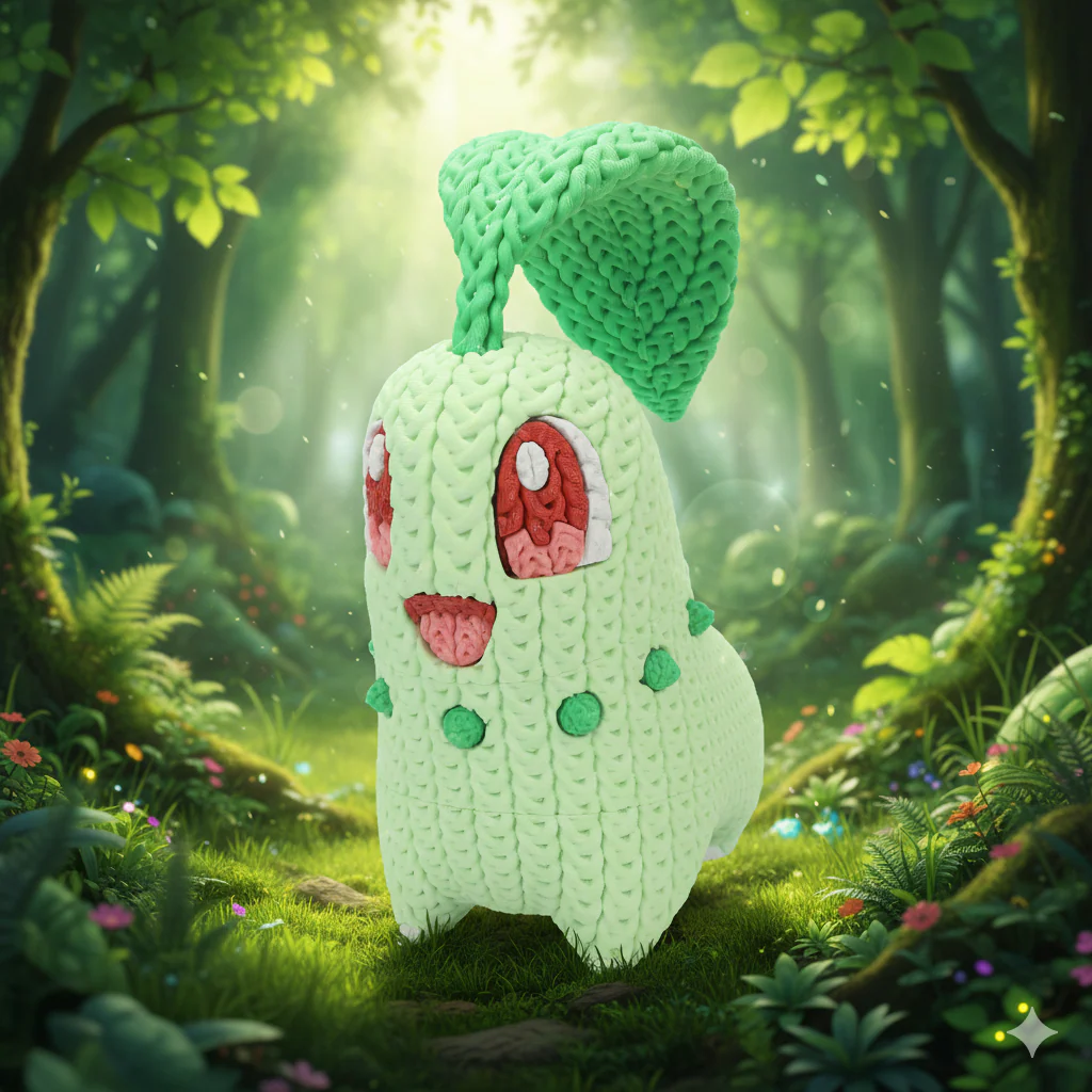 FIGURA CHIKORITA 3D ESTILO CROCHET – POKÉMON - Image 3