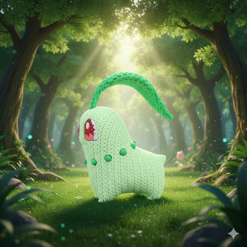 FIGURA CHIKORITA 3D ESTILO CROCHET – POKÉMON - Image 4