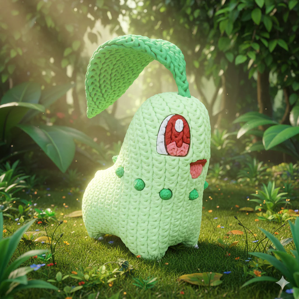 FIGURA CHIKORITA 3D ESTILO CROCHET – POKÉMON - Image 6