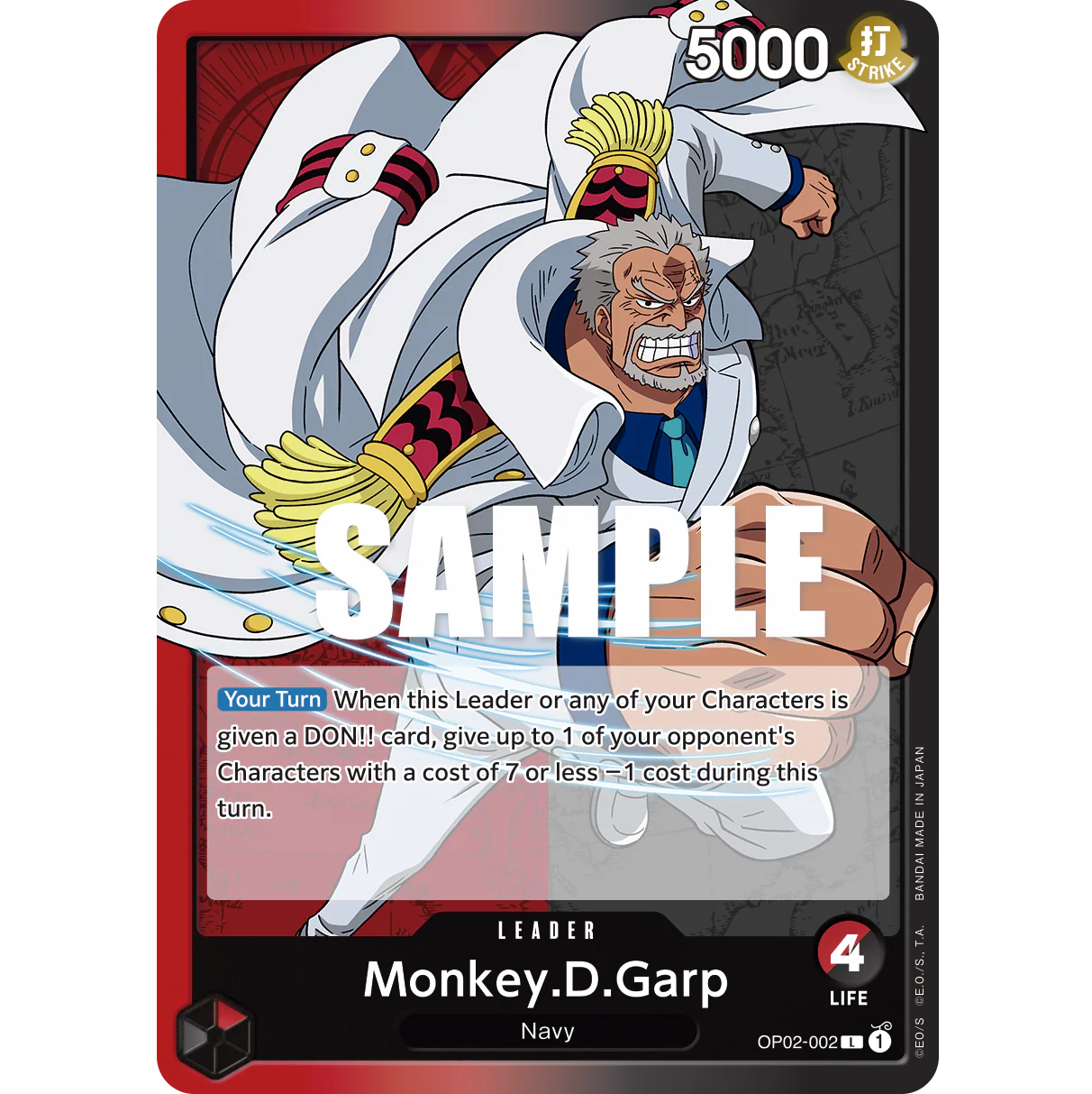 ONE PIECE CARD GAME OP02-002 L MONKEY.D.GARP (V.1) "PARAMOUNT WAR INGLÉS"