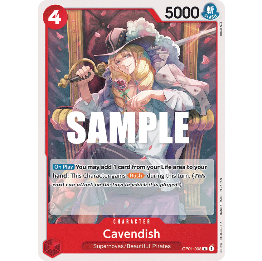 ONE PIECE CARD GAME OP01-008 C CAVENDISH "ROMANCE DAWN INGLÉS"