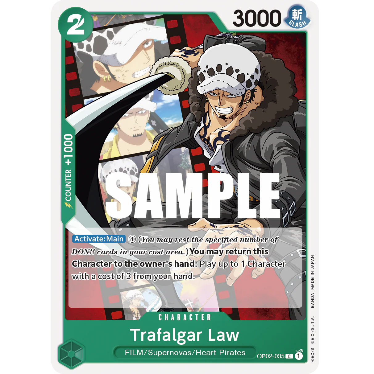 ONE PIECE CARD GAME OP02-035 C TRAFALGAR LAW "PARAMOUNT WAR INGLÉS"