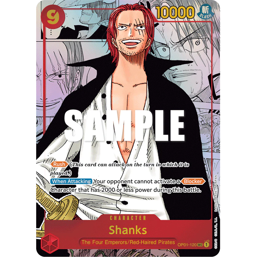 ONE PIECE CARD GAME OP01-120 SEC SHANKS (V.3) MANGA "ROMANCE DAWN JAPONÉS"