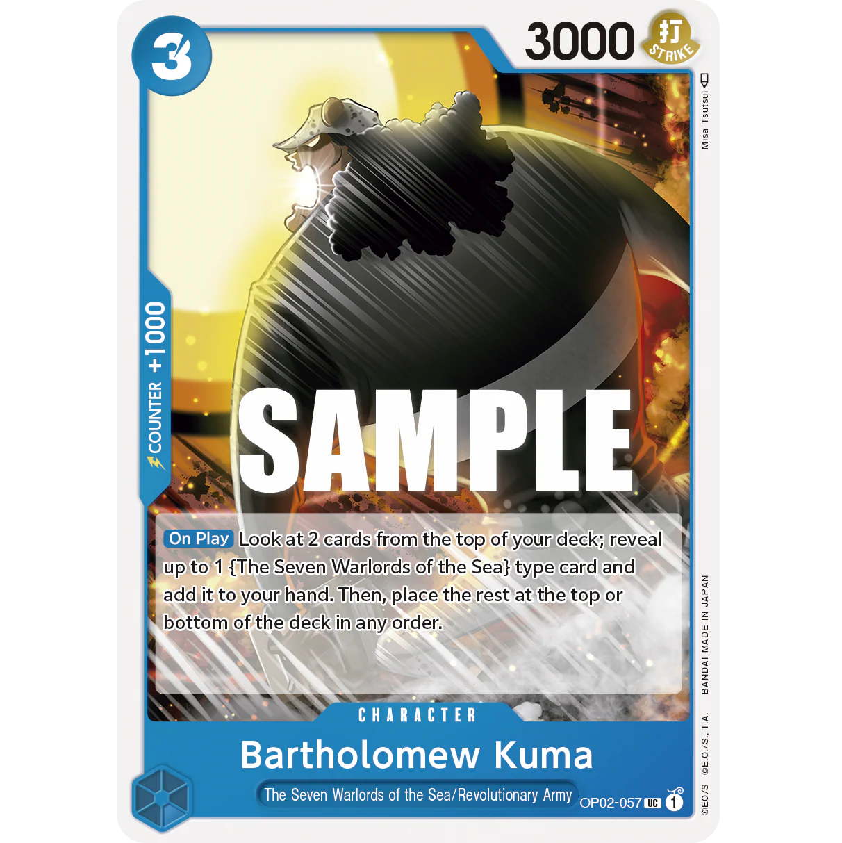 ONE PIECE CARD GAME OP02-057 UC BARTHOLOMEW KUMA "PARAMOUNT WAR INGLÉS"