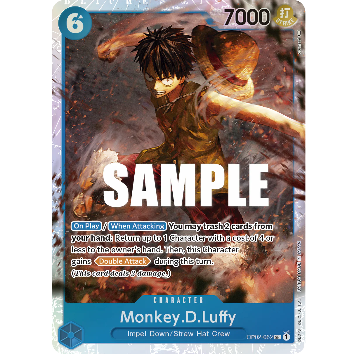 ONE PIECE CARD GAME OP02-060 SR MONKEY.D.LUFFY (V.1) "PARAMOUNT WAR INGLÉS"