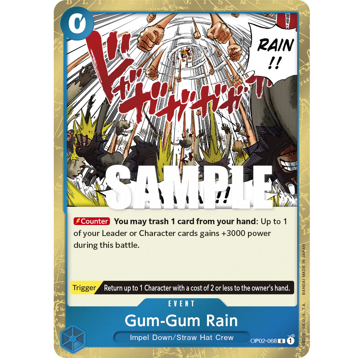 ONE PIECE CARD GAME OP02-068 R GUM-GUM RAIN "PARAMOUNT WAR INGLÉS"