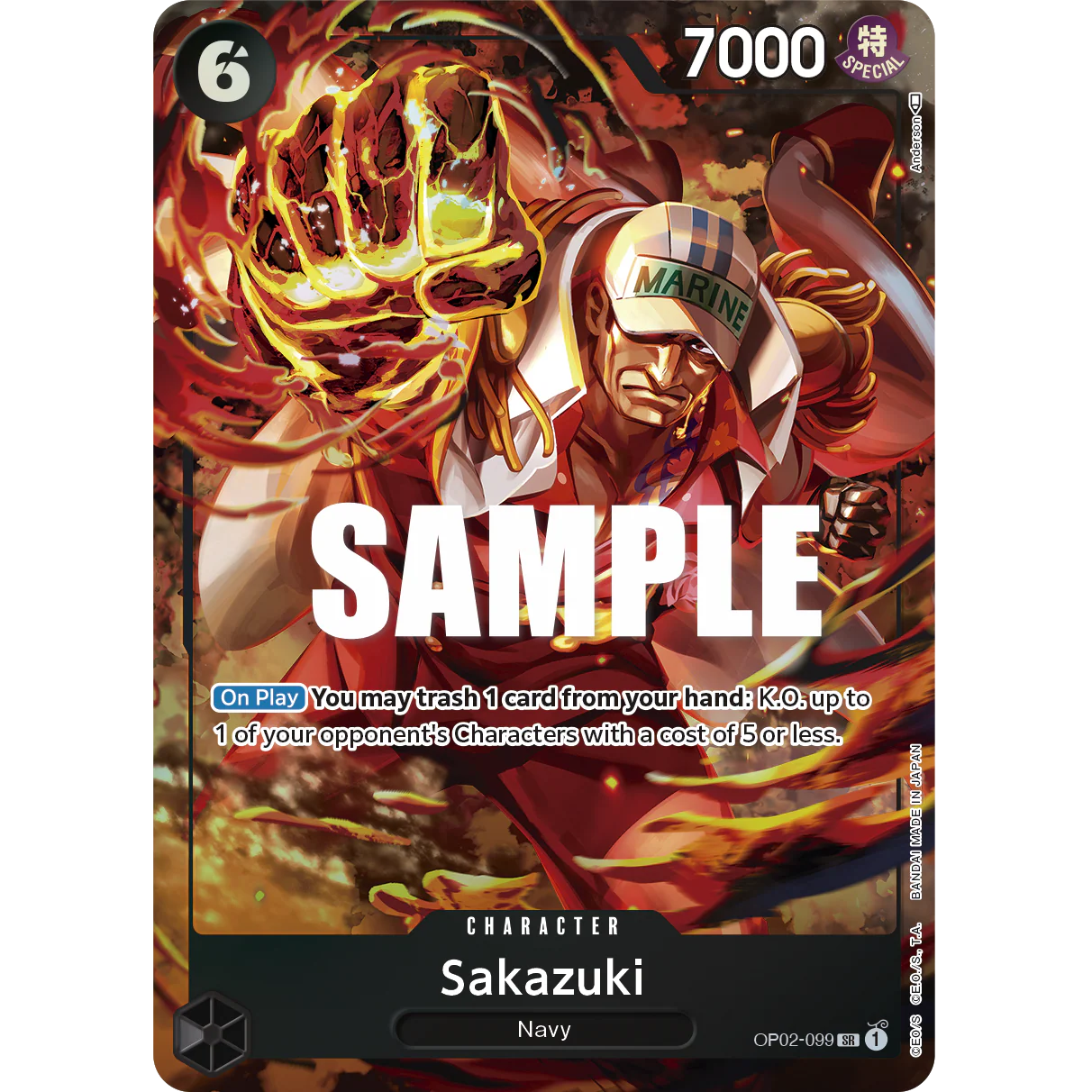 ONE PIECE CARD GAME OP02-099 SR SAKAZUKI (V.2) "PARAMOUNT WAR INGLÉS"