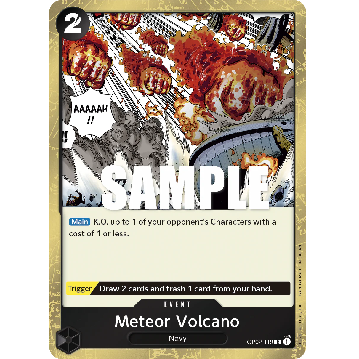 ONE PIECE CARD GAME OP02-119 R METEOR VOLCANO "PARAMOUNT WAR INGLÉS"