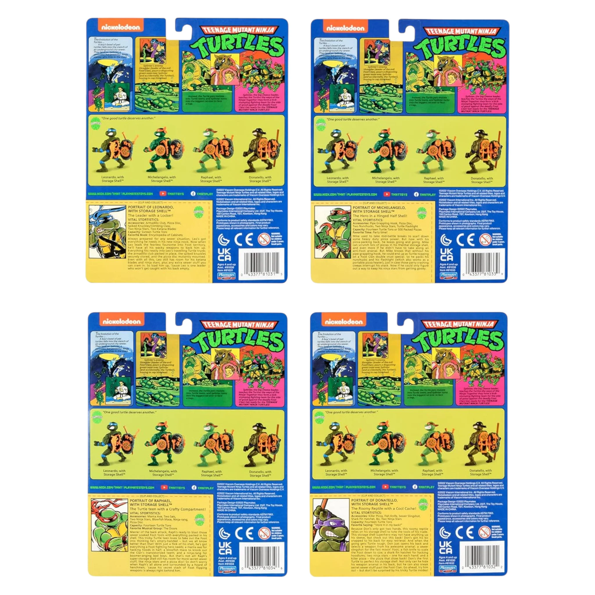 COMPLETE SET TEENAGE MUTANT NINJA TURTLES: CLASSIC STORAGE SHELL 4" PLAYMATES TOYS - Image 4